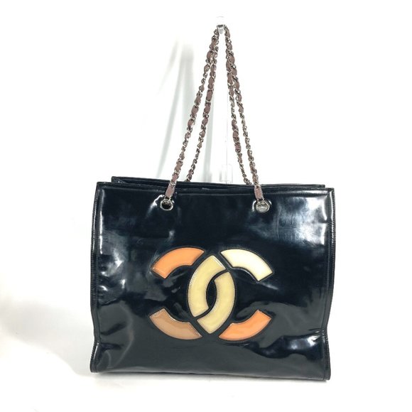 CHANEL CC Coco Mark Lipstick W Chain Shoulder Bag Enamel Women's Black - Picture 1 of 10
